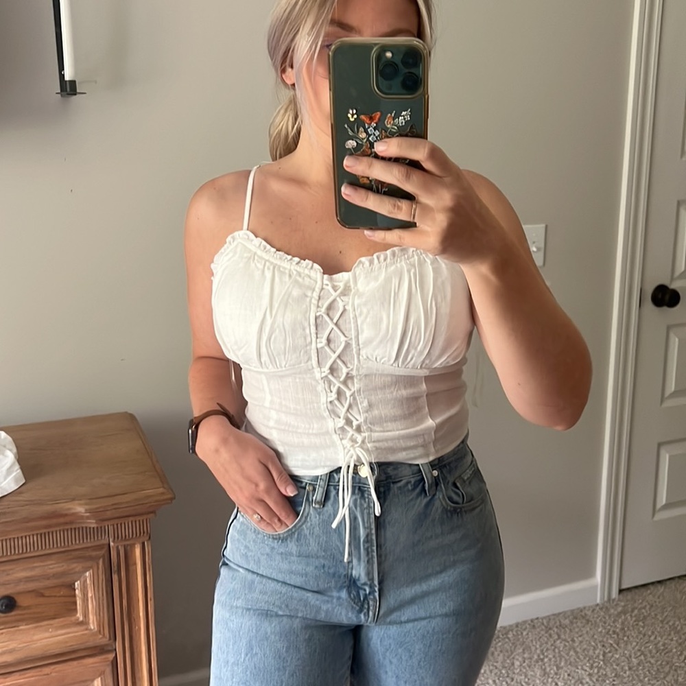 White corset crop top